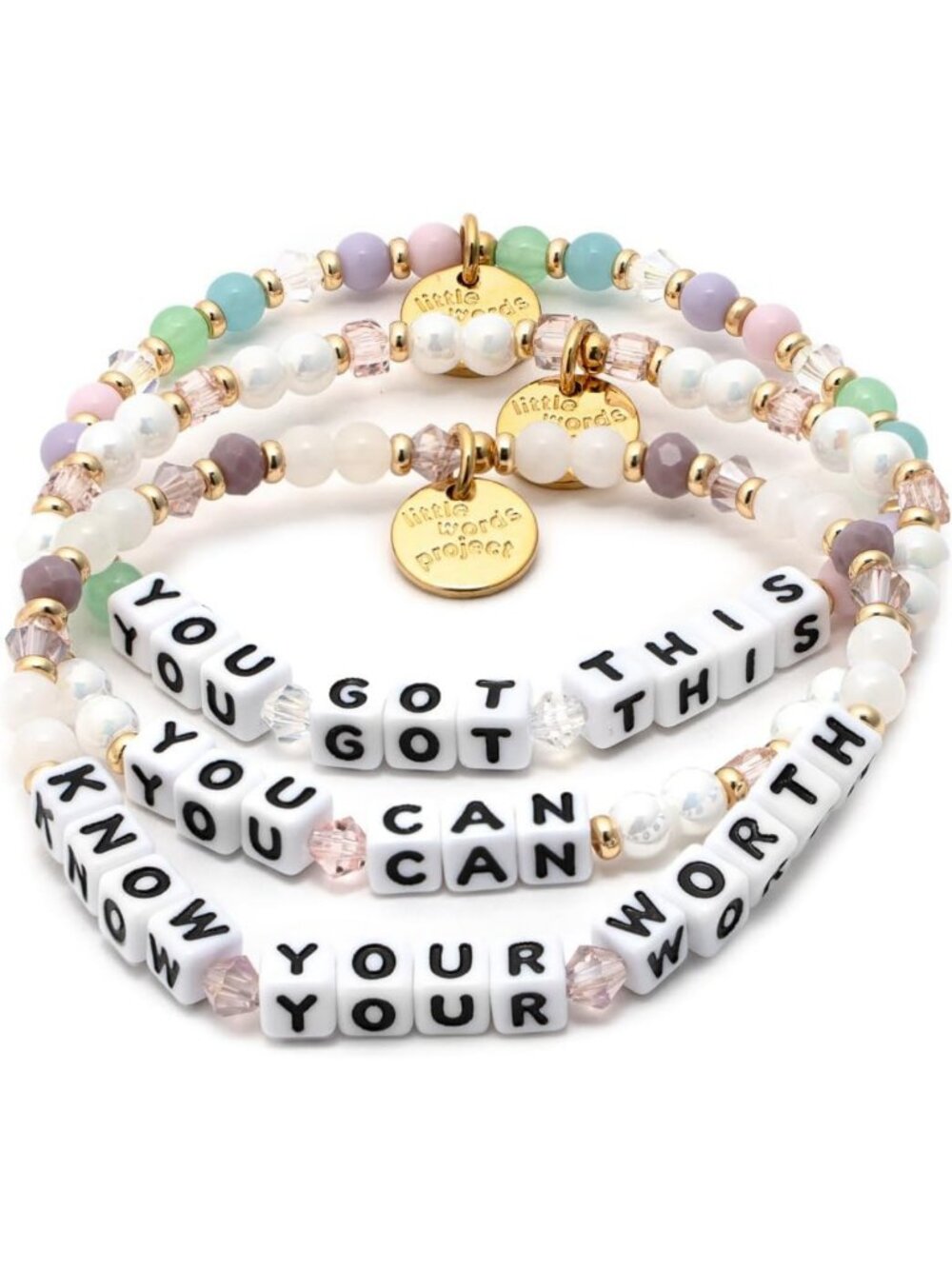 Handcrafted Beaded Bracelets Set of 3 - Inspirational Stack - Know Your Worth
